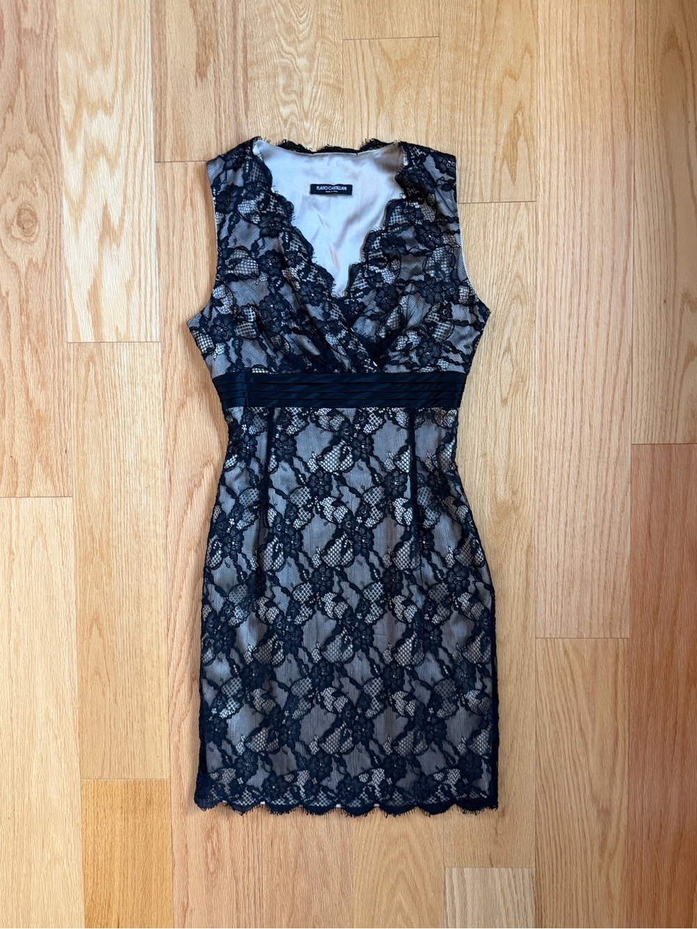 Flavio Castellani Black Lace Silk Sheath Dress Italian Designer Cocktail IT 42